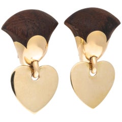 Vintage Van Cleef & Arpels Wood Gold Heart Earrings