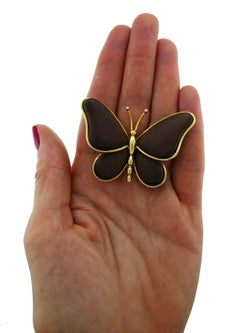 Van Cleef & Arpels Wood Gold Butterfly Pin Brooch Clip VCA