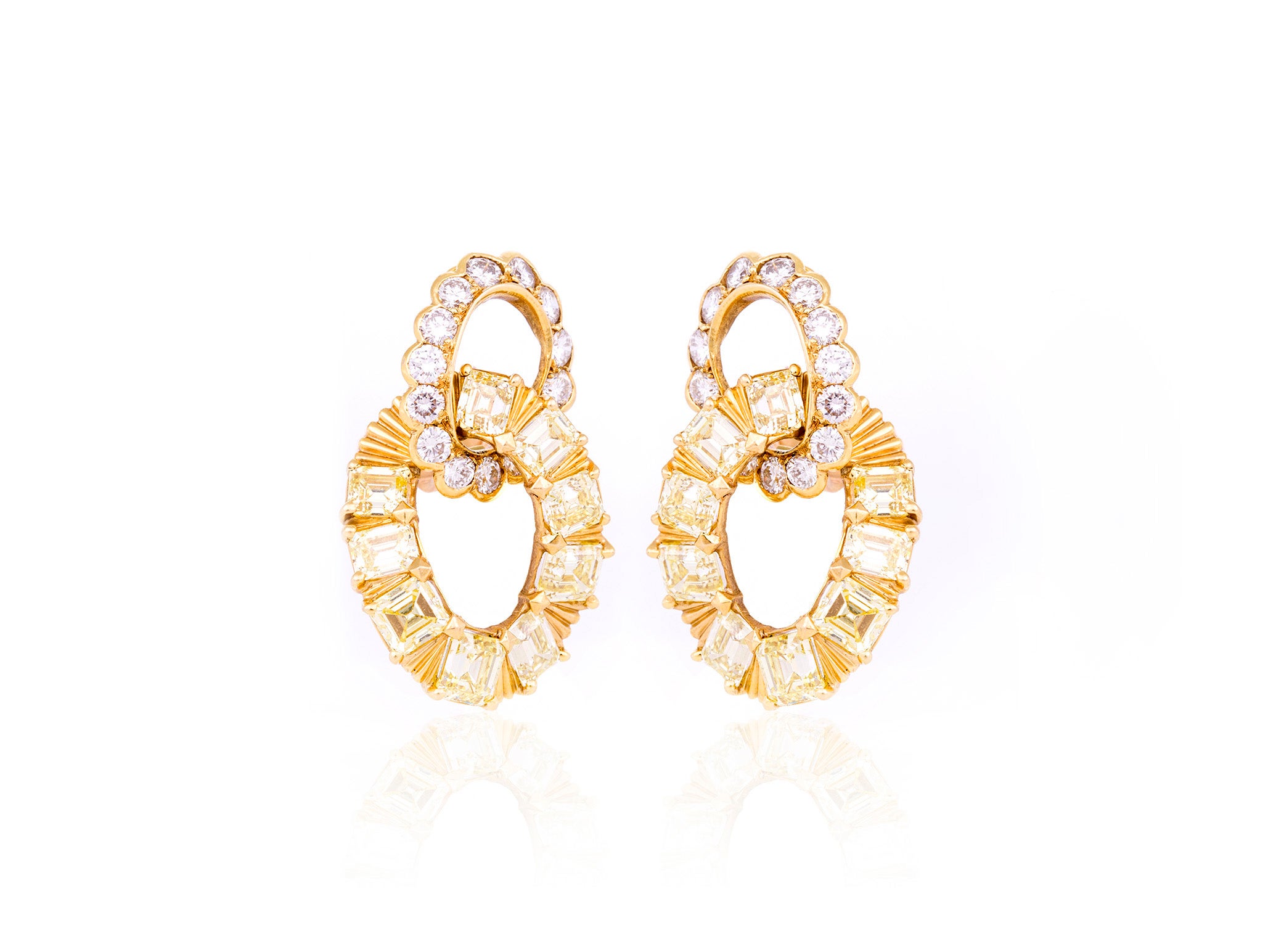 Van Cleef & Arpels White and Yellow Diamond Door Knockers Earrings For Sale