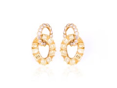 Used Van Cleef & Arpels White and Yellow Diamond Door Knockers Earrings