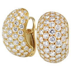 Vintage Van Cleef & Arpels Yellow Gold 16 Carat Round Diamond Pave Hoop Huggie Earrings