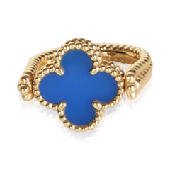 Van Cleef & Arpels Yellow Gold Agate & Diamond Vintage Alhambra Reversible Ring
