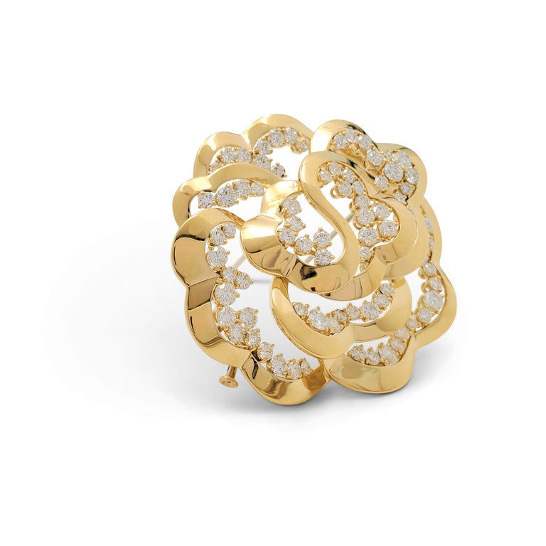 Van Cleef and Arpels Yellow Gold and Diamond Open-Work Flower Brooch at ...