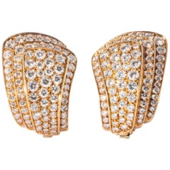 Van Cleef & Arpels Yellow Gold and Diamond Pave Clip Earrings 'Vintage'