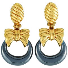 Van Cleef & Arpels Yellow Gold and Hematite Hoop Omega Back Earrings