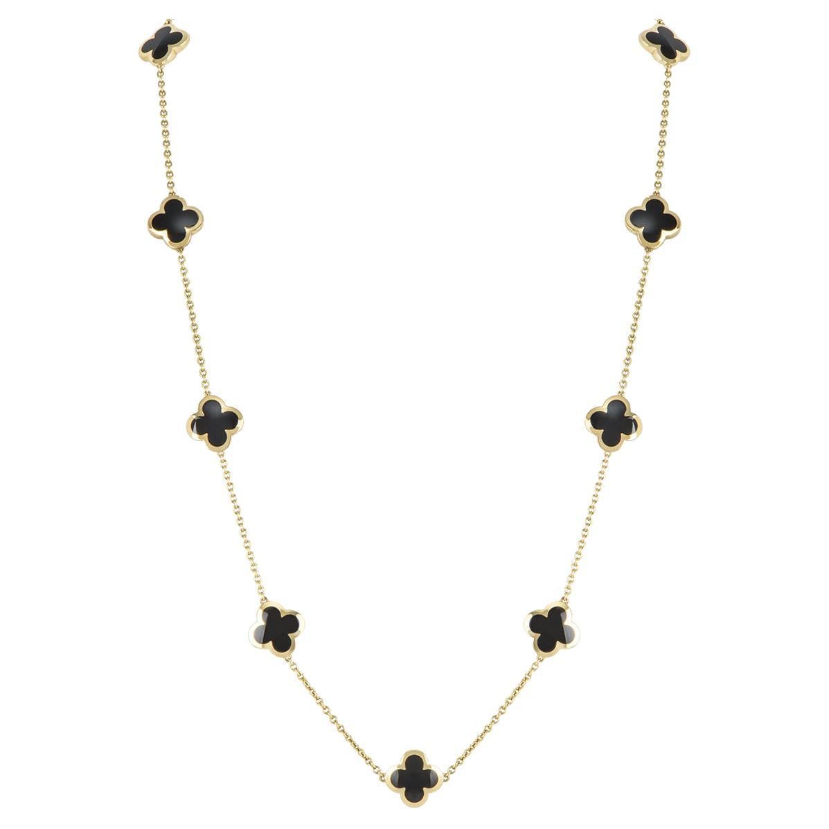 Van Cleef & Arpels Yellow Gold and Onyx Pure Alhambra Necklace ARB13700