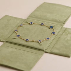 Van Cleef & Arpels Gelbgold Blauer Achat Vintage Alhambra Halskette mit 10 Motiven