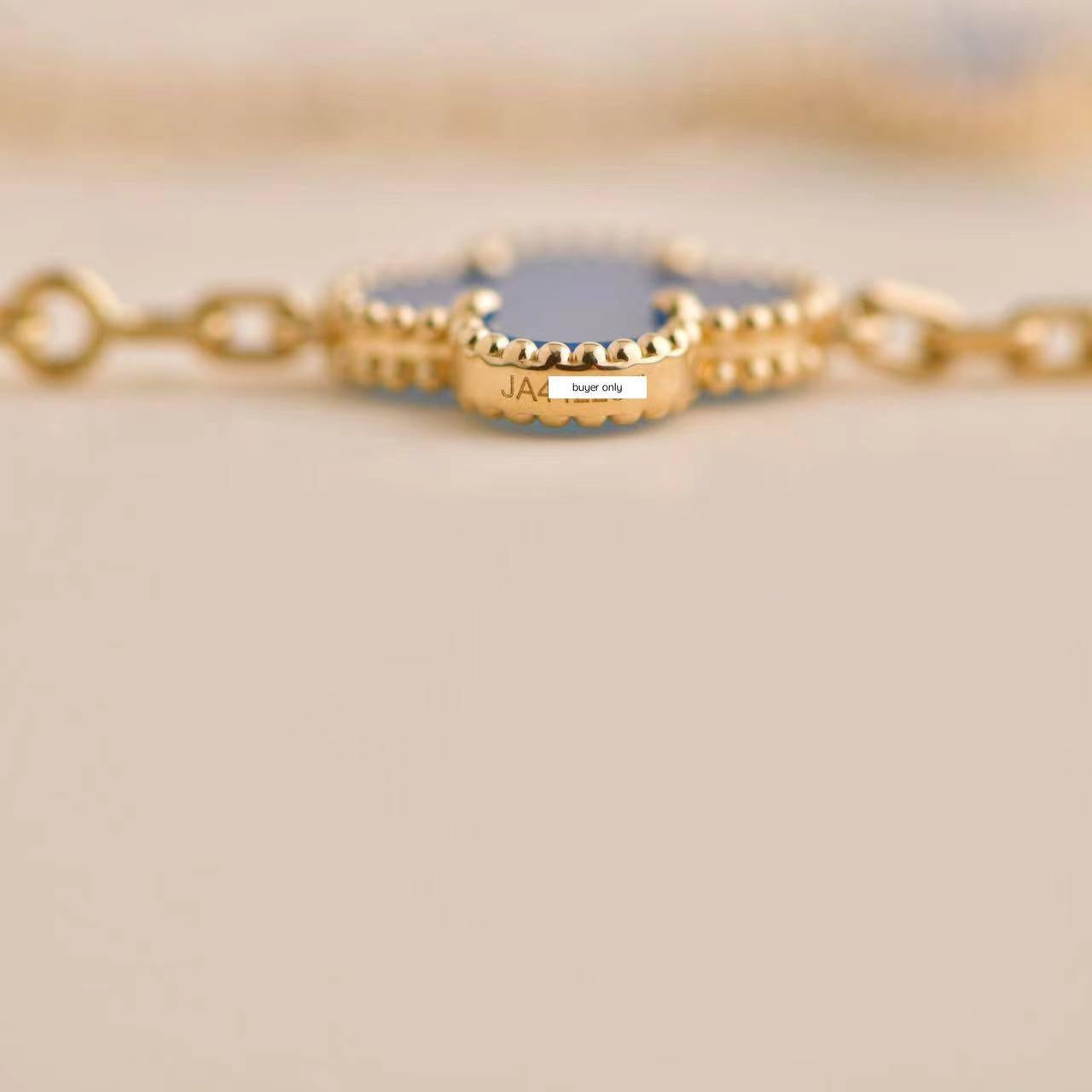 Van Cleef & Arpels Yellow Gold Blue Agate Vintage Alhambra 10 Motif Necklace For Sale 2
