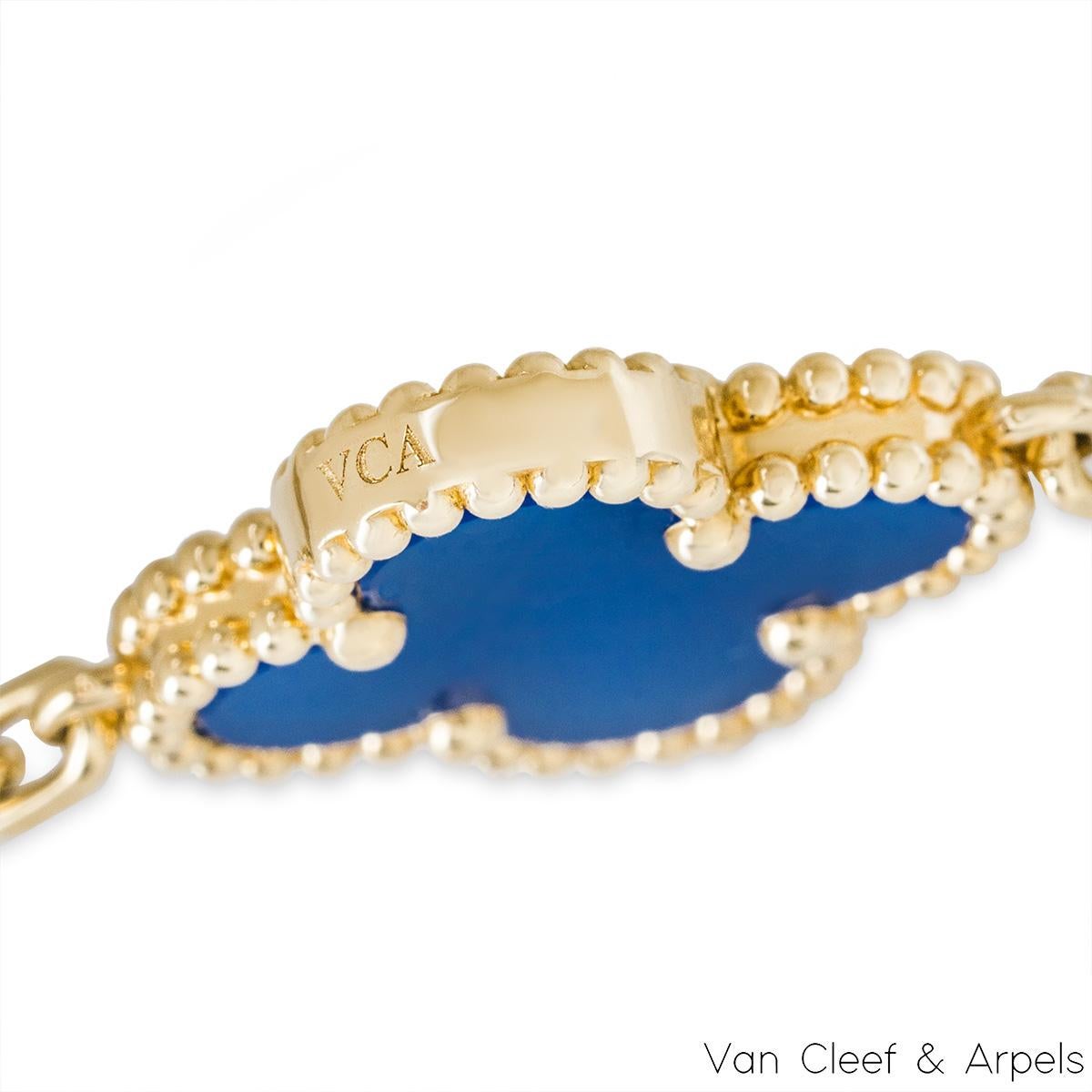 Van Cleef & Arpels Yellow Gold Blue Agate Vintage Alhambra 5 Motif Bracelet VCAR In New Condition In London, GB