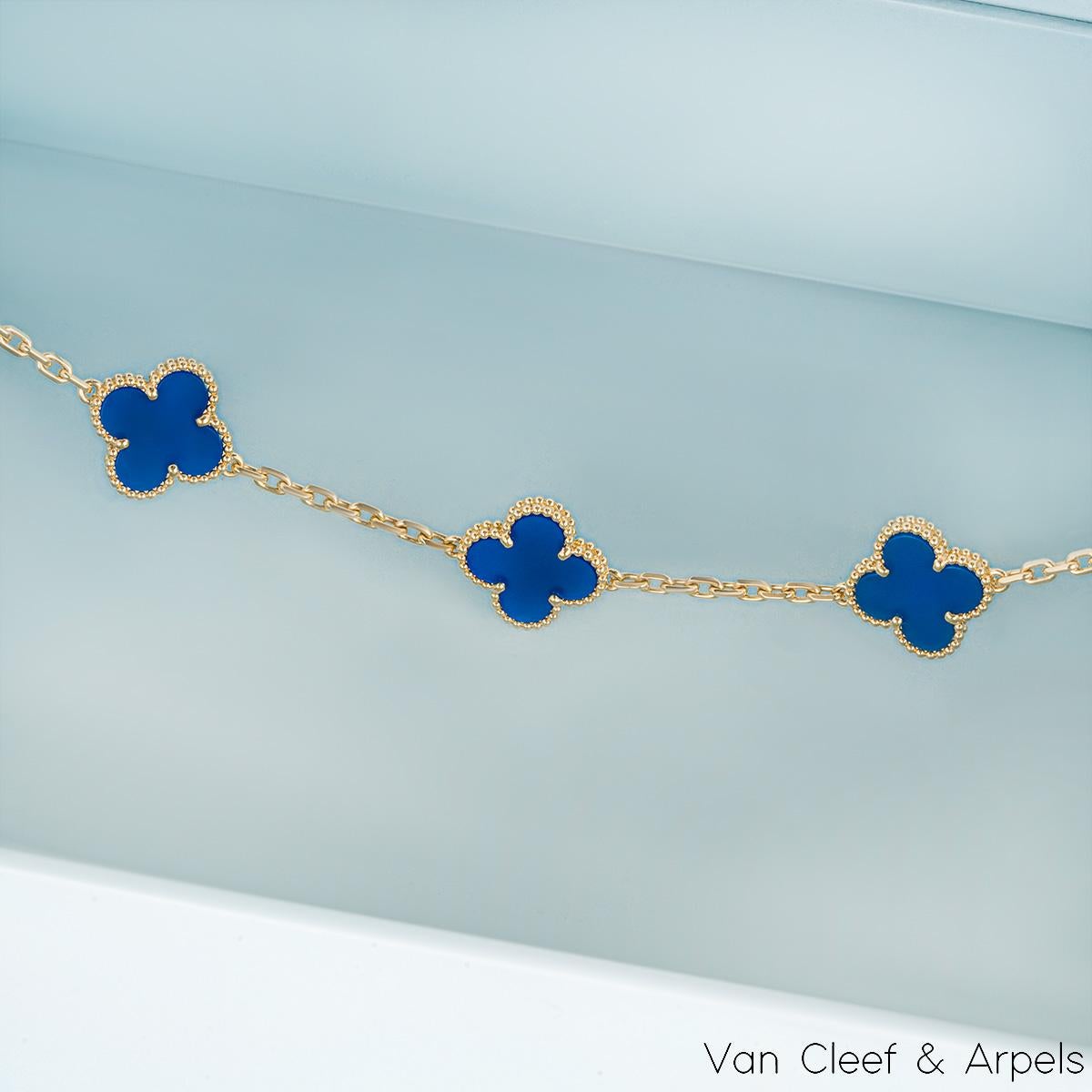 Van Cleef & Arpels Yellow Gold Blue Agate Vintage Alhambra 5 Motif Bracelet VCAR 2
