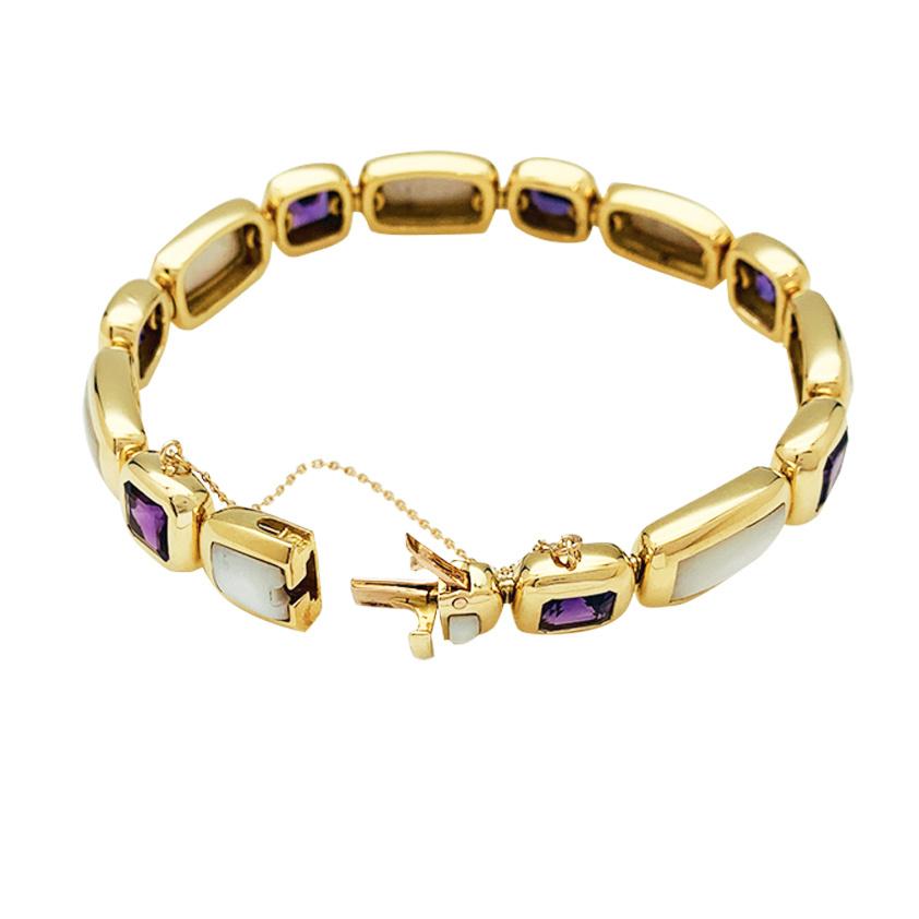 Modern Van Cleef & Arpels Yellow Gold Bracelet, Mother of Pearl and Amethysts