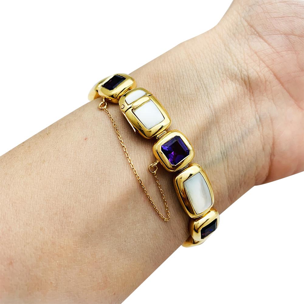 Van Cleef & Arpels Yellow Gold Bracelet, Mother of Pearl and Amethysts 1