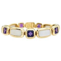 Van Cleef & Arpels Yellow Gold Bracelet, Mother of Pearl and Amethysts