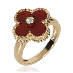Van Cleef & Arpels Yellow Gold Carnelian and Diamond Vintage Alhambra Ring