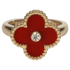 Van Cleef & Arpels Yellow Gold Carnelian and Diamond Vintage Alhambra Ring