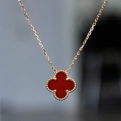 Van Cleef & Arpels Yellow Gold Carnelian Clover Necklace