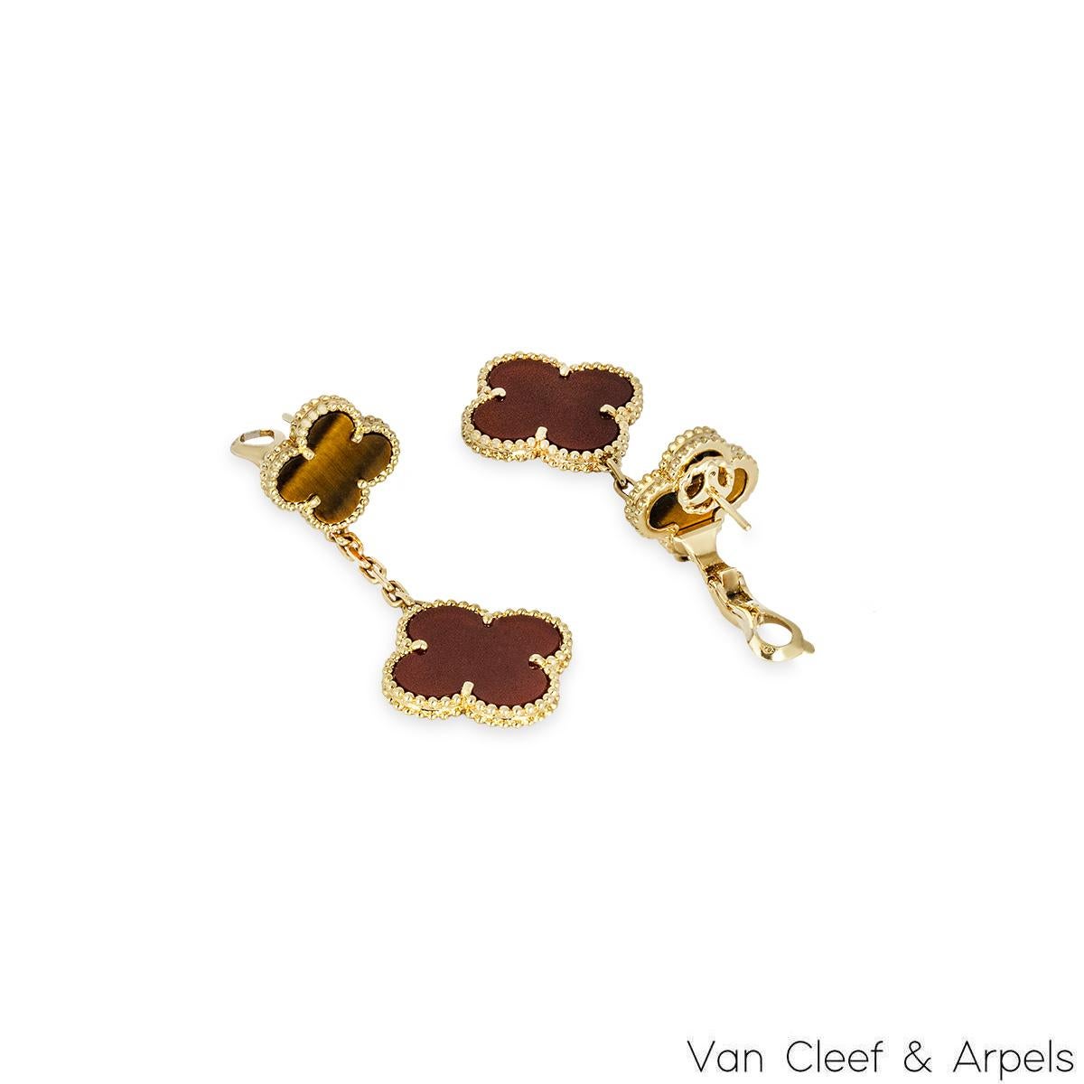 Van Cleef & Arpels Yellow Gold Carnelian & Tigers Eye Magic Alhambra Earrings VC In Excellent Condition In London, GB