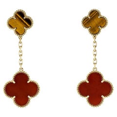 Van Cleef & Arpels Yellow Gold Carnelian & Tigers Eye Magic Alhambra Earrings VC