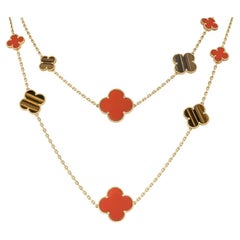 Van Cleef & Arpels Yellow Gold Carnelian & Tiger's Eye Magic Alhambra Necklace V