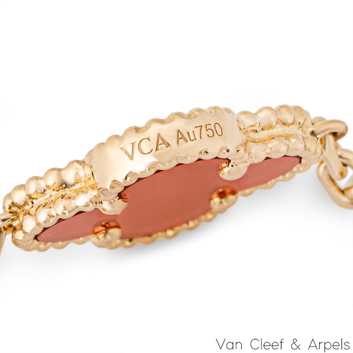 Van Cleef & Arpels Yellow Gold Carnelian Vintage Alhambra 5 Motif Bracelet VCARD In Excellent Condition In London, GB