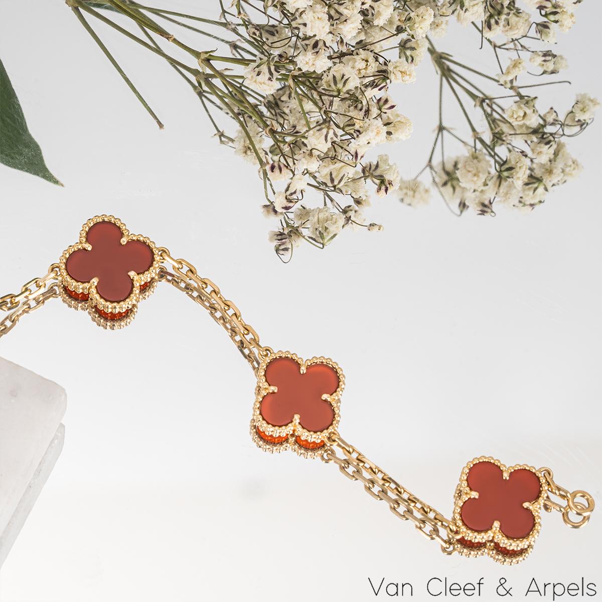 Women's Van Cleef & Arpels Yellow Gold Carnelian Vintage Alhambra 5 Motif Bracelet VCARD