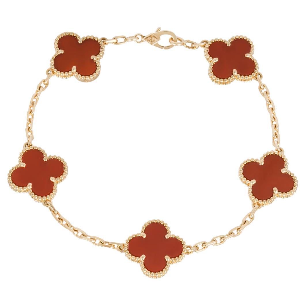 Van Cleef & Arpels Yellow Gold Carnelian Vintage Alhambra 5 Motif Bracelet VCARD