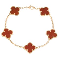 Van Cleef & Arpels Yellow Gold Carnelian Vintage Alhambra 5 Motif Bracelet VCARD