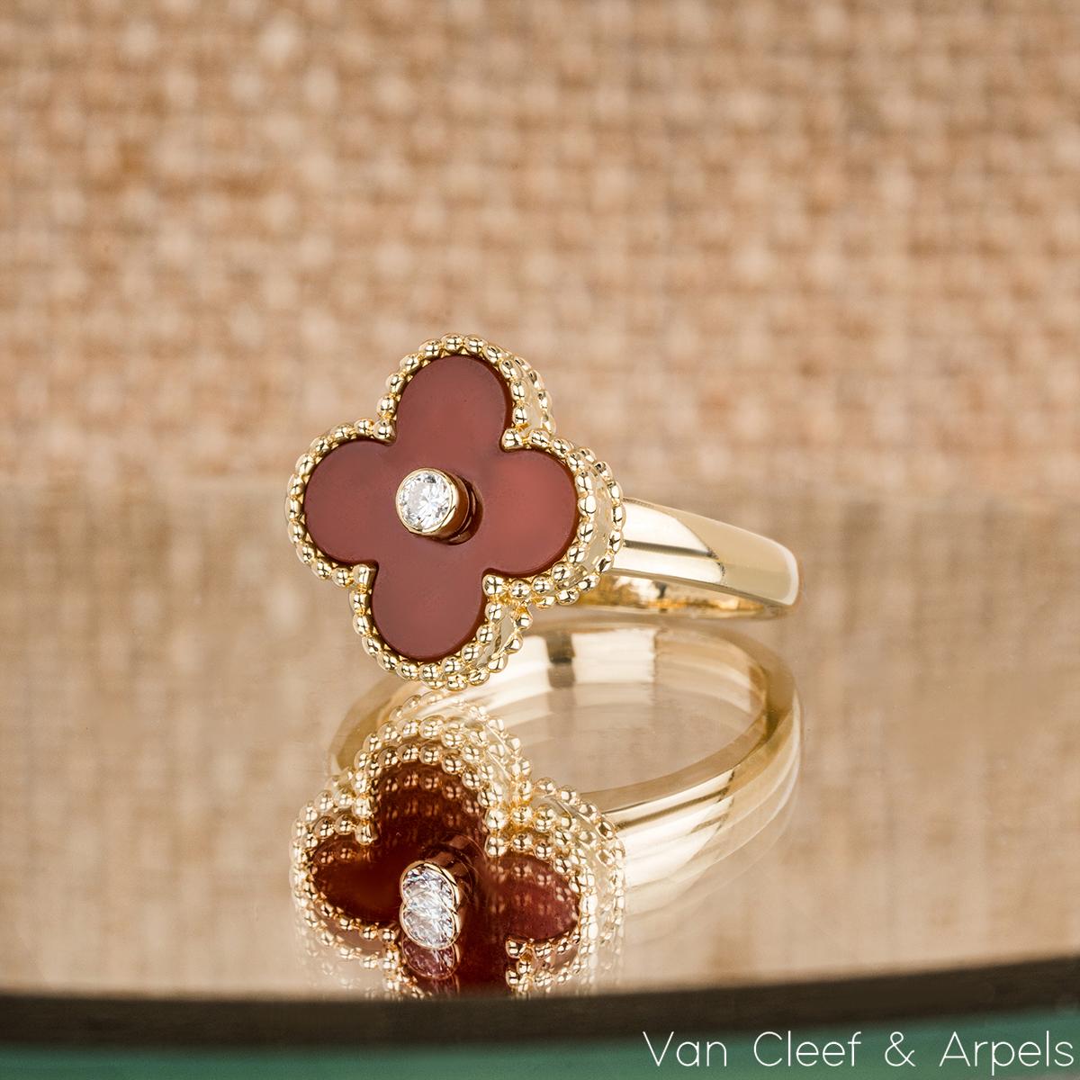 Van Cleef & Arpels Yellow Gold Carnelian Vintage Alhambra Ring VCARD40800 In Excellent Condition In London, GB