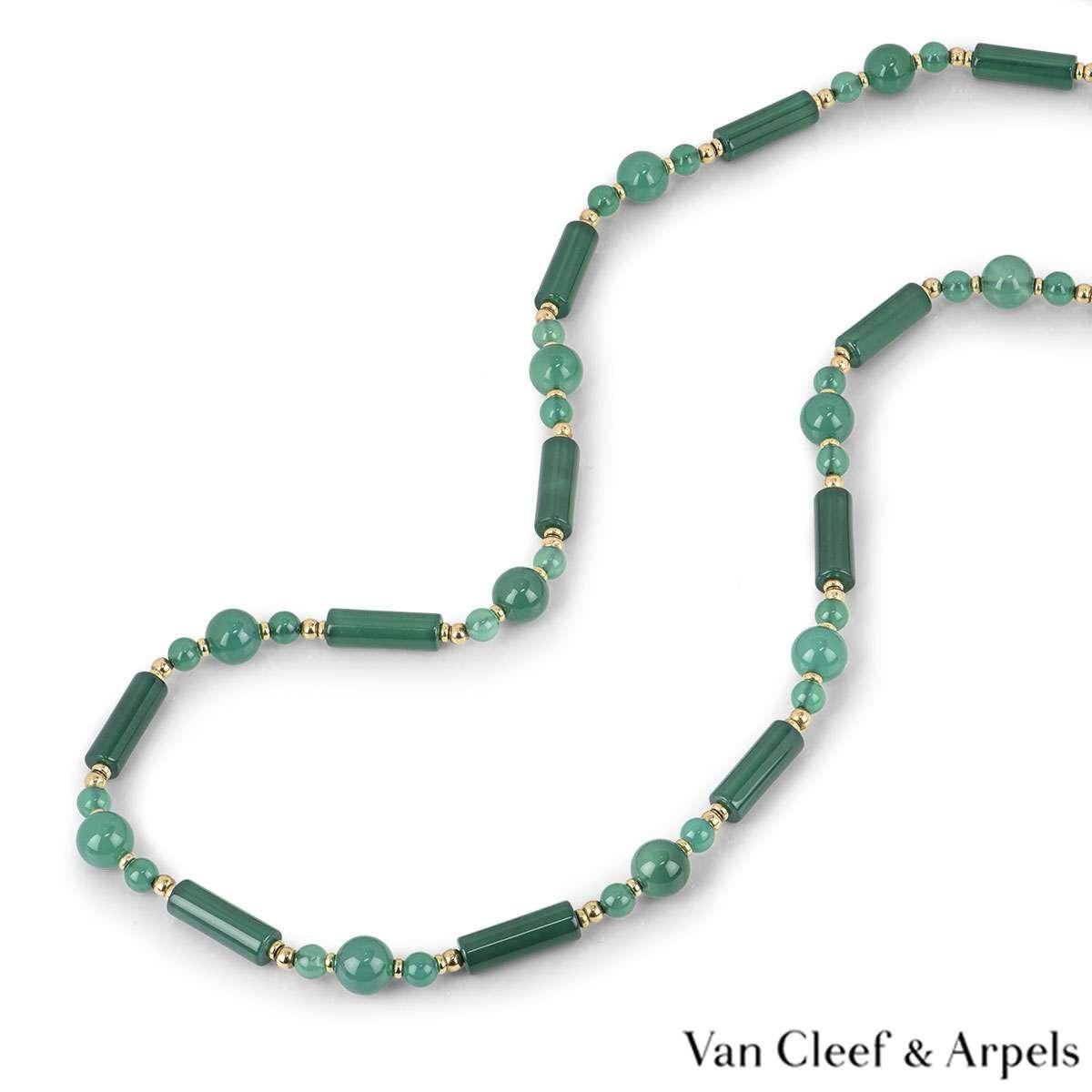 Mixed Cut Van Cleef & Arpels Yellow Gold Chalcedony Beaded Necklace