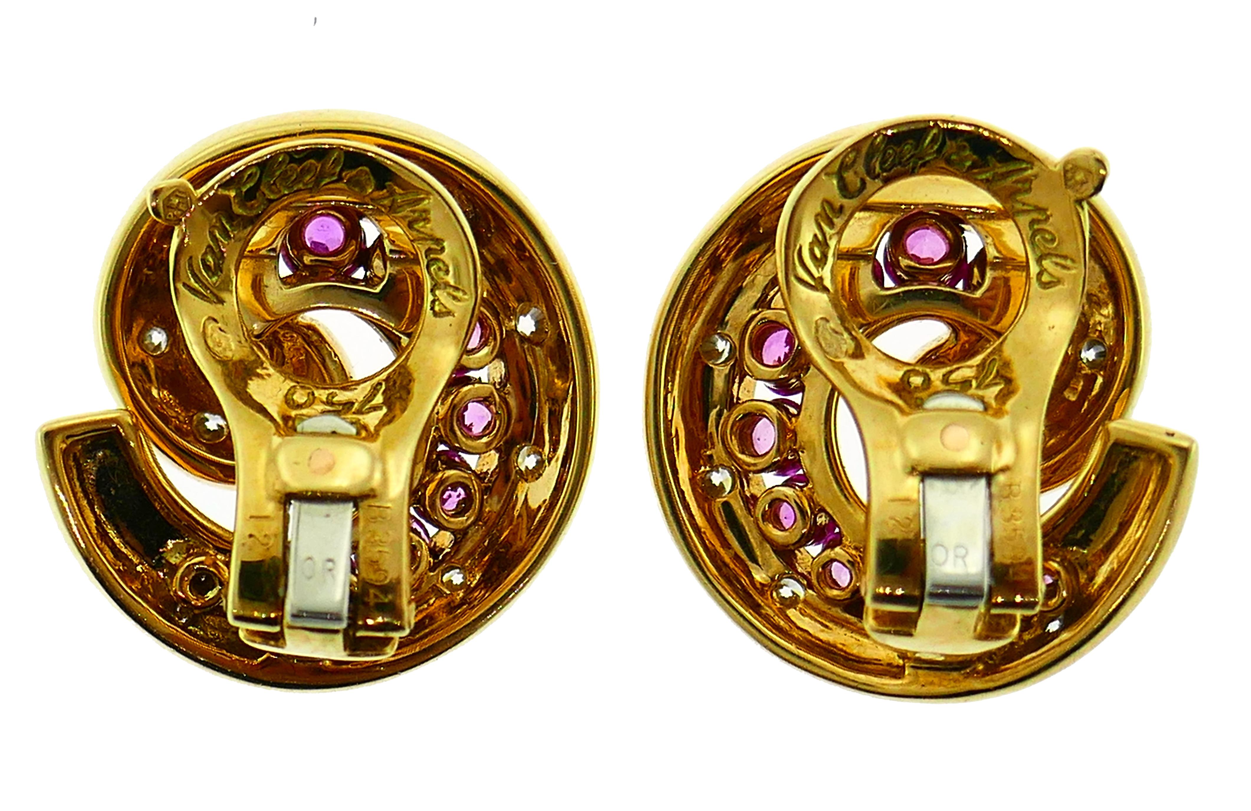 Van Cleef & Arpels Yellow Gold Clip-On Earrings with Diamond and Pink Sapphire 2