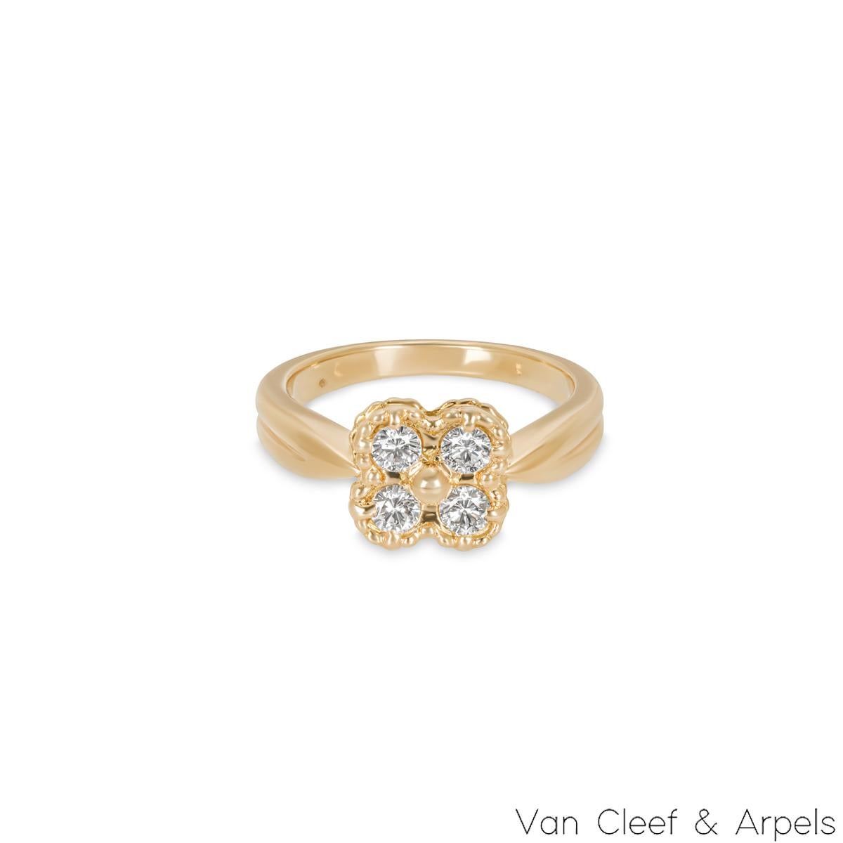 Round Cut Van Cleef & Arpels Yellow Gold Diamond Alhambra Ring For Sale