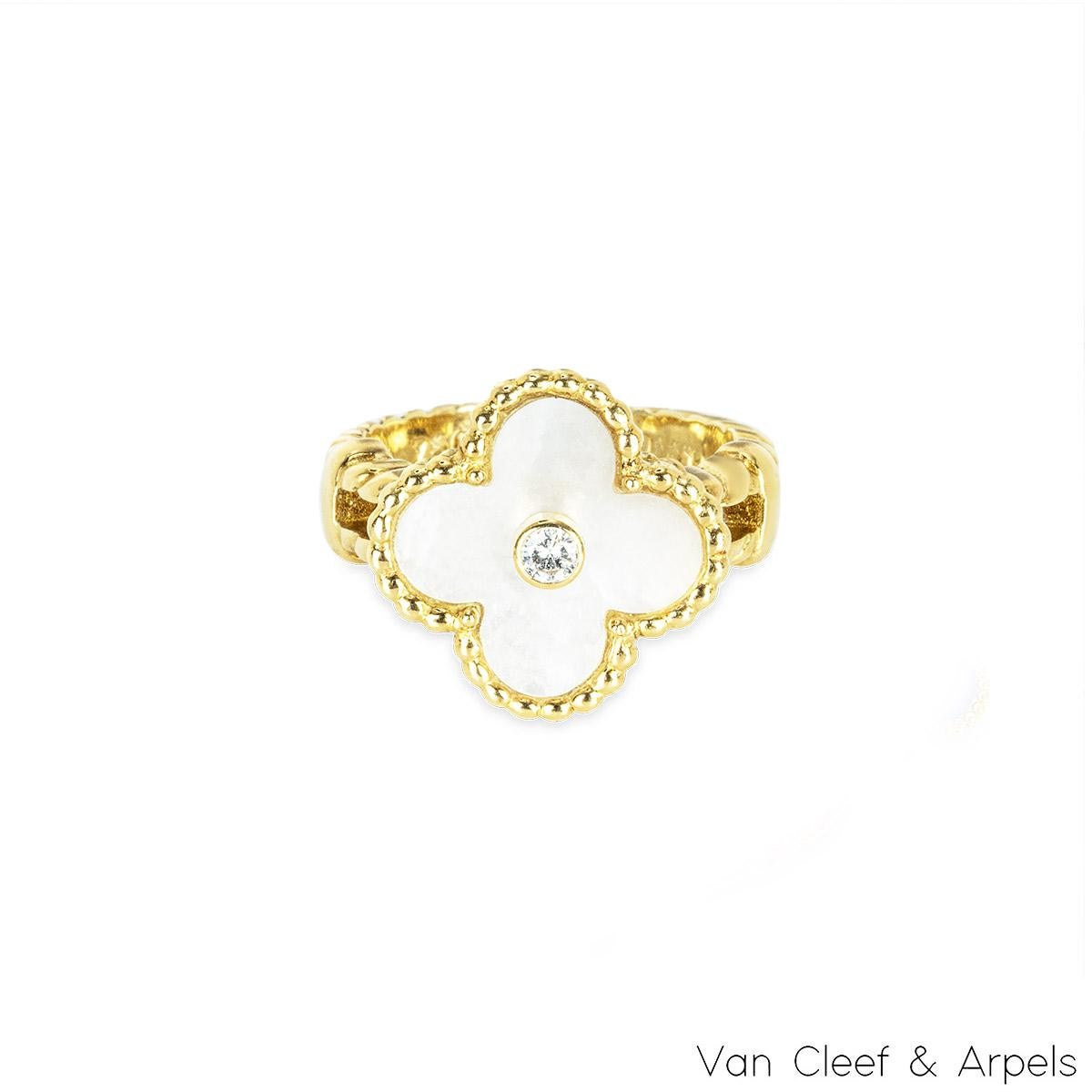 Brilliant Cut Van Cleef & Arpels Yellow Gold Diamond Alhambra Ring