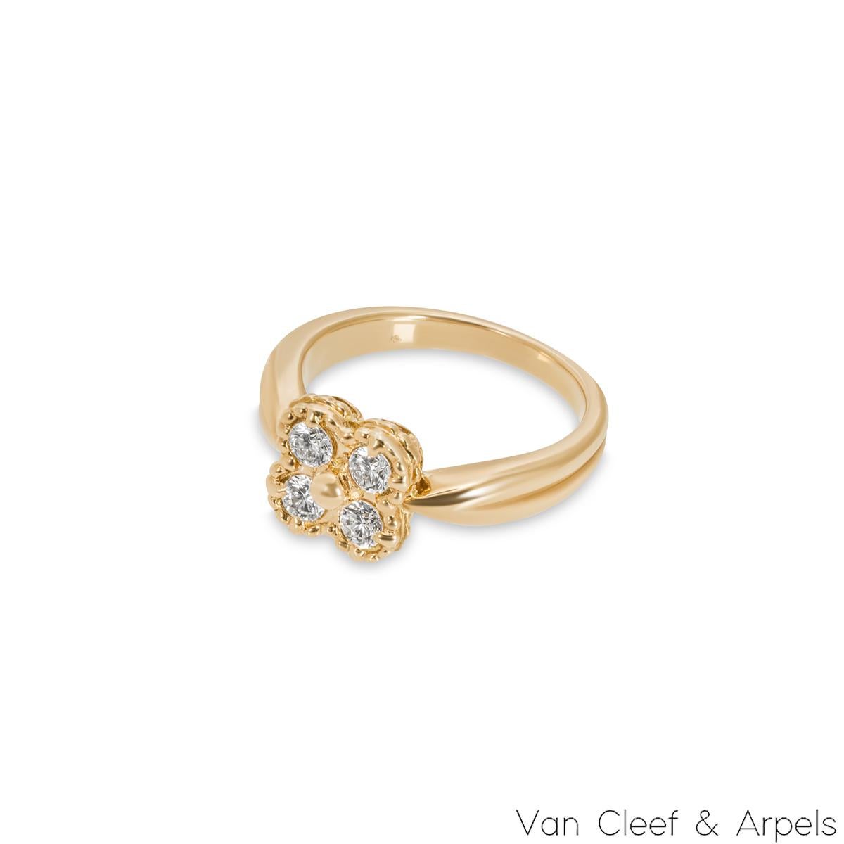 Van Cleef & Arpels Yellow Gold Diamond Alhambra Ring In Excellent Condition For Sale In London, GB