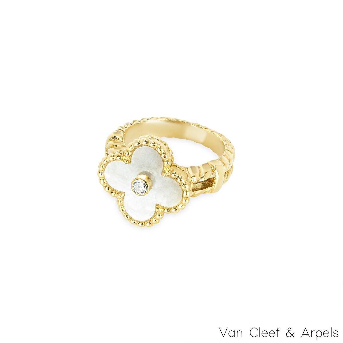 Van Cleef & Arpels Yellow Gold Diamond Alhambra Ring In Excellent Condition For Sale In London, GB