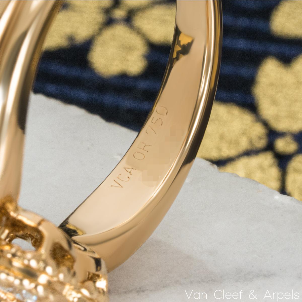 Women's Van Cleef & Arpels Yellow Gold Diamond Alhambra Ring For Sale