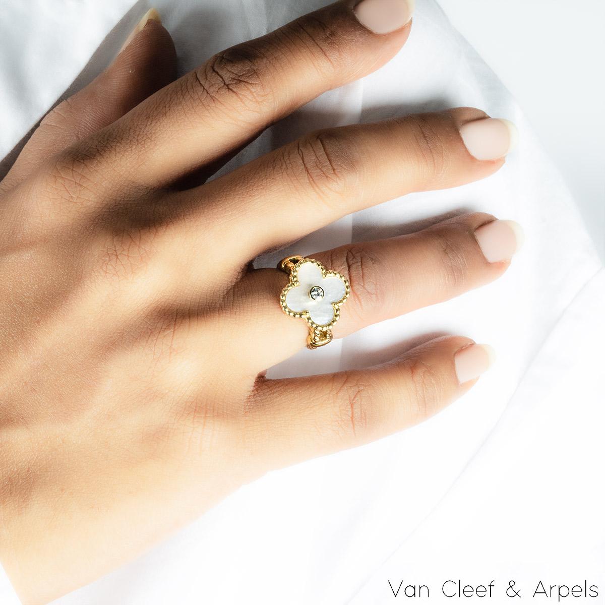 Women's Van Cleef & Arpels Yellow Gold Diamond Alhambra Ring