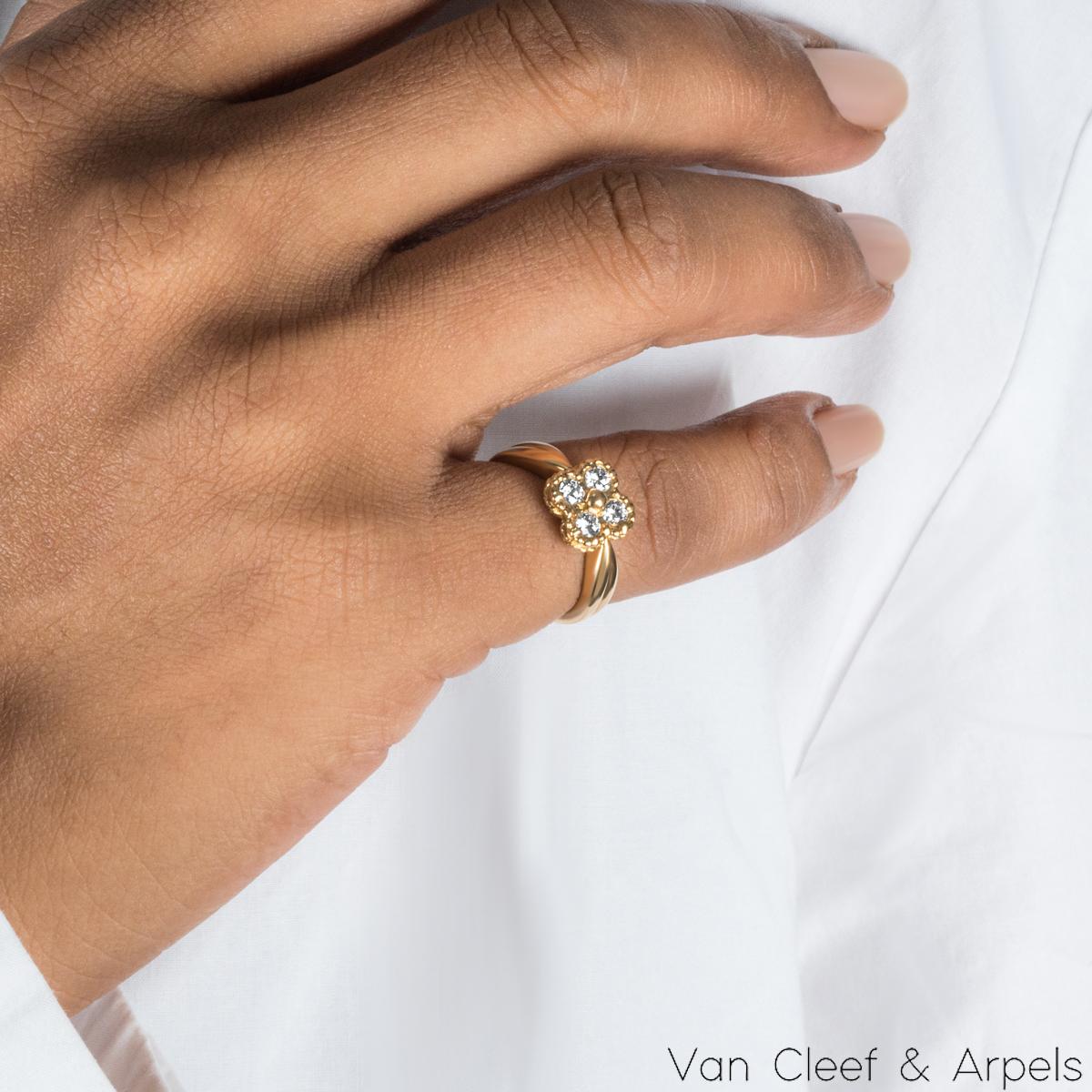 Van Cleef & Arpels Yellow Gold Diamond Alhambra Ring For Sale 1