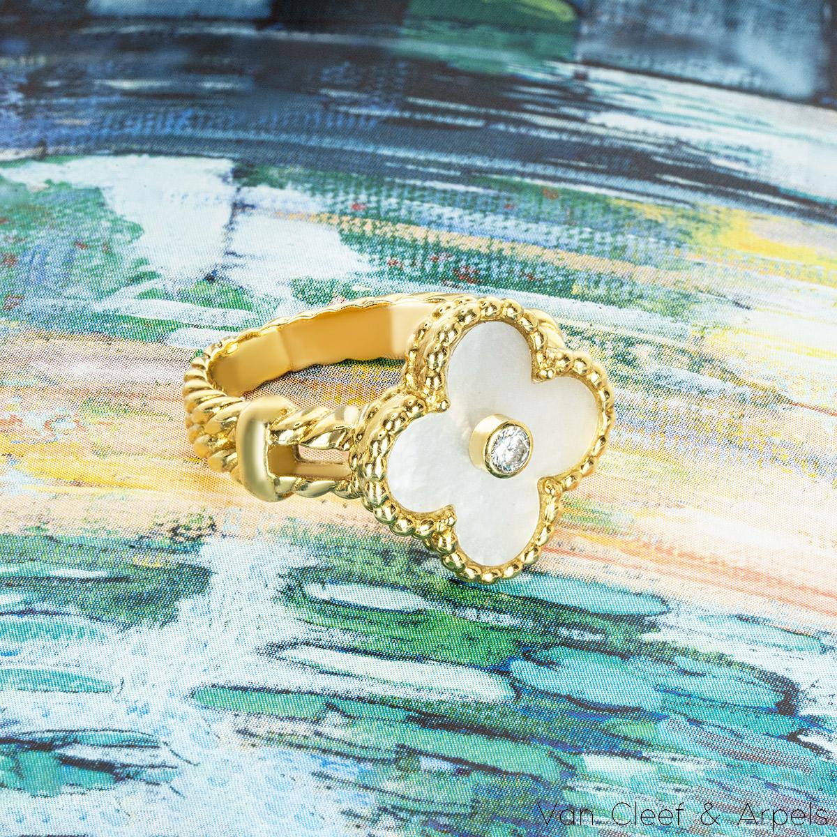 Van Cleef & Arpels Yellow Gold Diamond Alhambra Ring 1