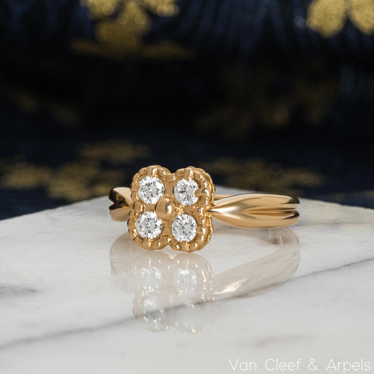 Van Cleef & Arpels Yellow Gold Diamond Alhambra Ring For Sale 2