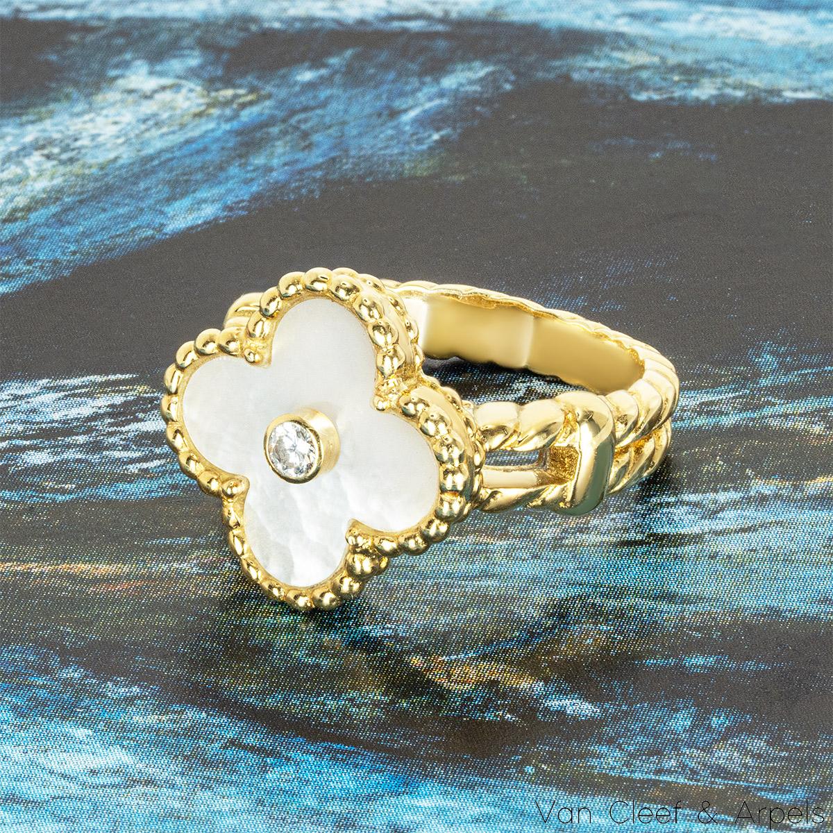 Van Cleef & Arpels Yellow Gold Diamond Alhambra Ring 2