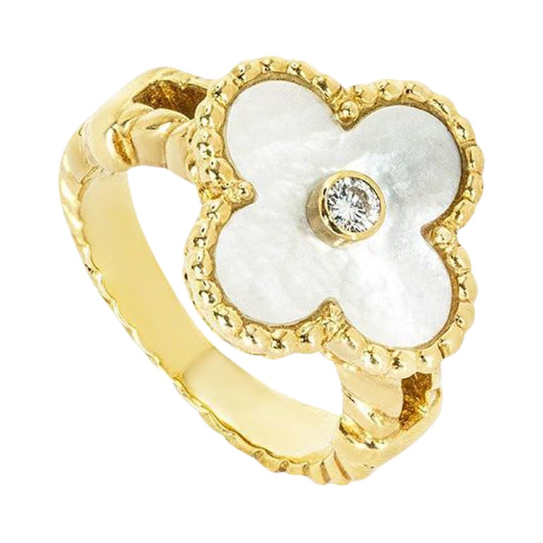 Van Cleef & Arpels Yellow Gold Diamond Alhambra Ring For Sale