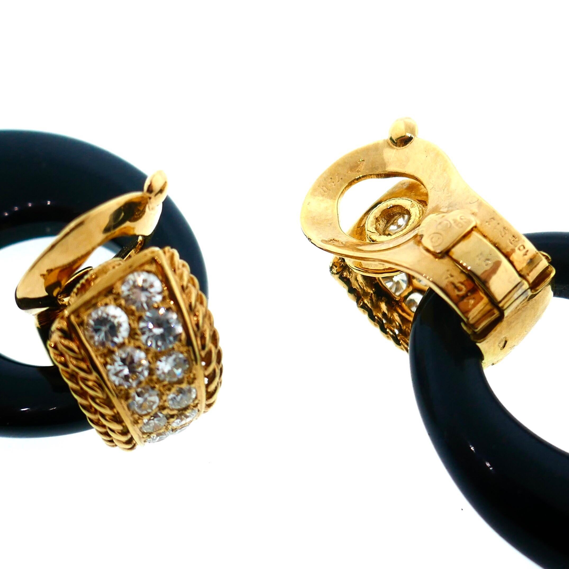 Van Cleef & Arpels Yellow Gold Diamond and Onyx Door Knocker Earrings 5