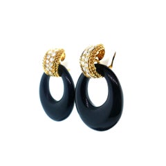 Van Cleef & Arpels Yellow Gold Diamond and Onyx Door Knocker Earrings
