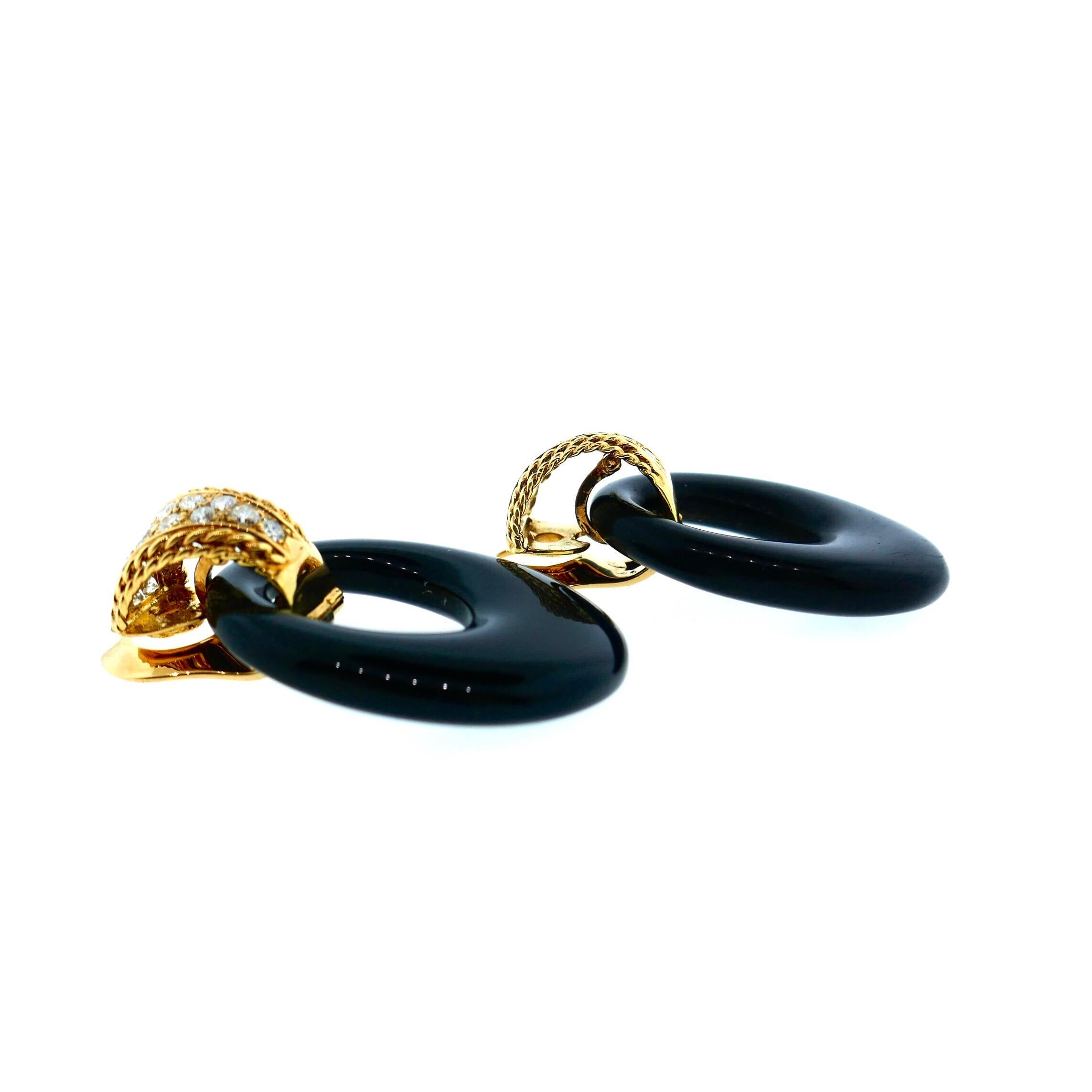 Women's Van Cleef & Arpels Yellow Gold Diamond and Onyx Door Knocker Earrings