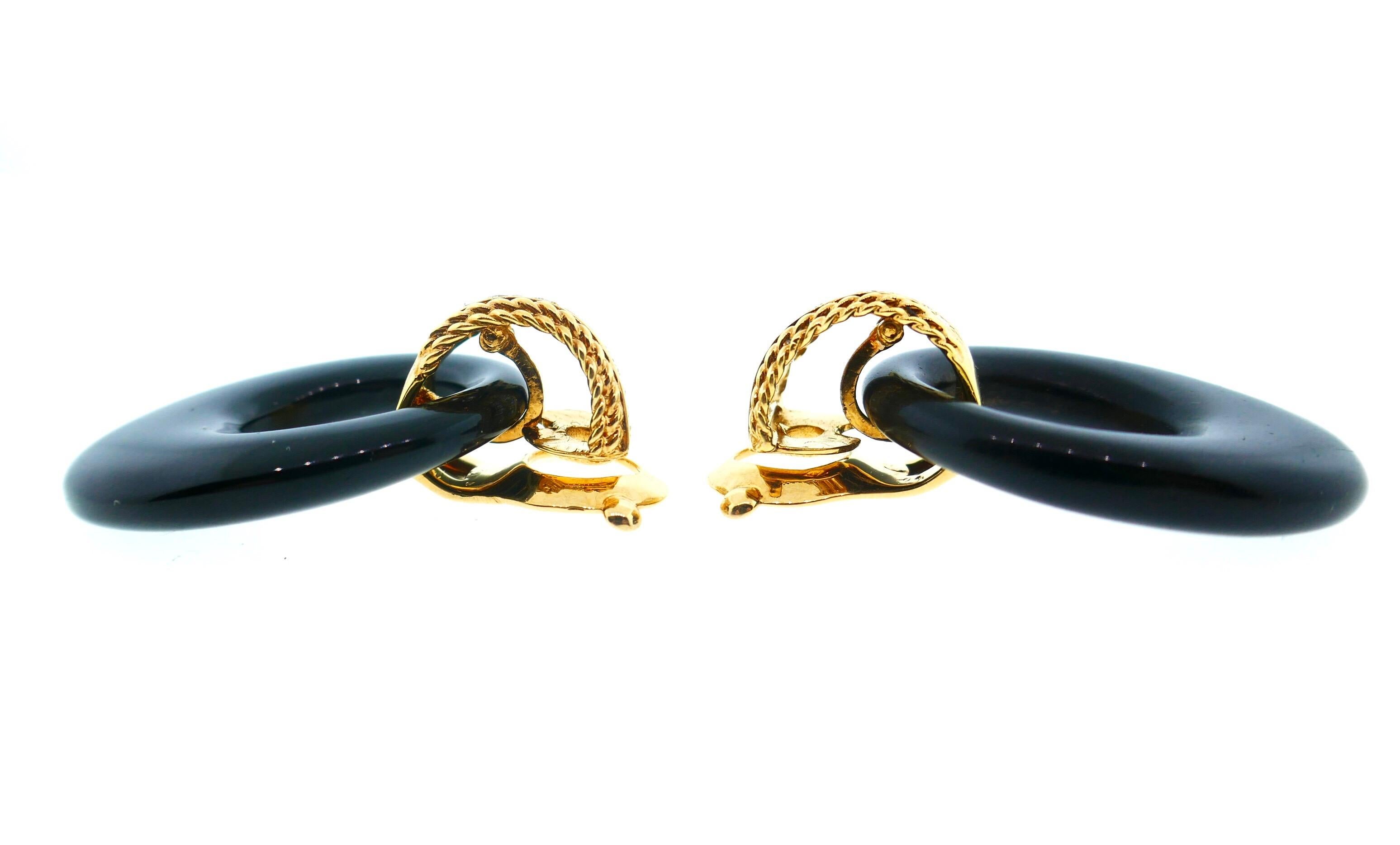 Van Cleef & Arpels Yellow Gold Diamond and Onyx Door Knocker Earrings 3