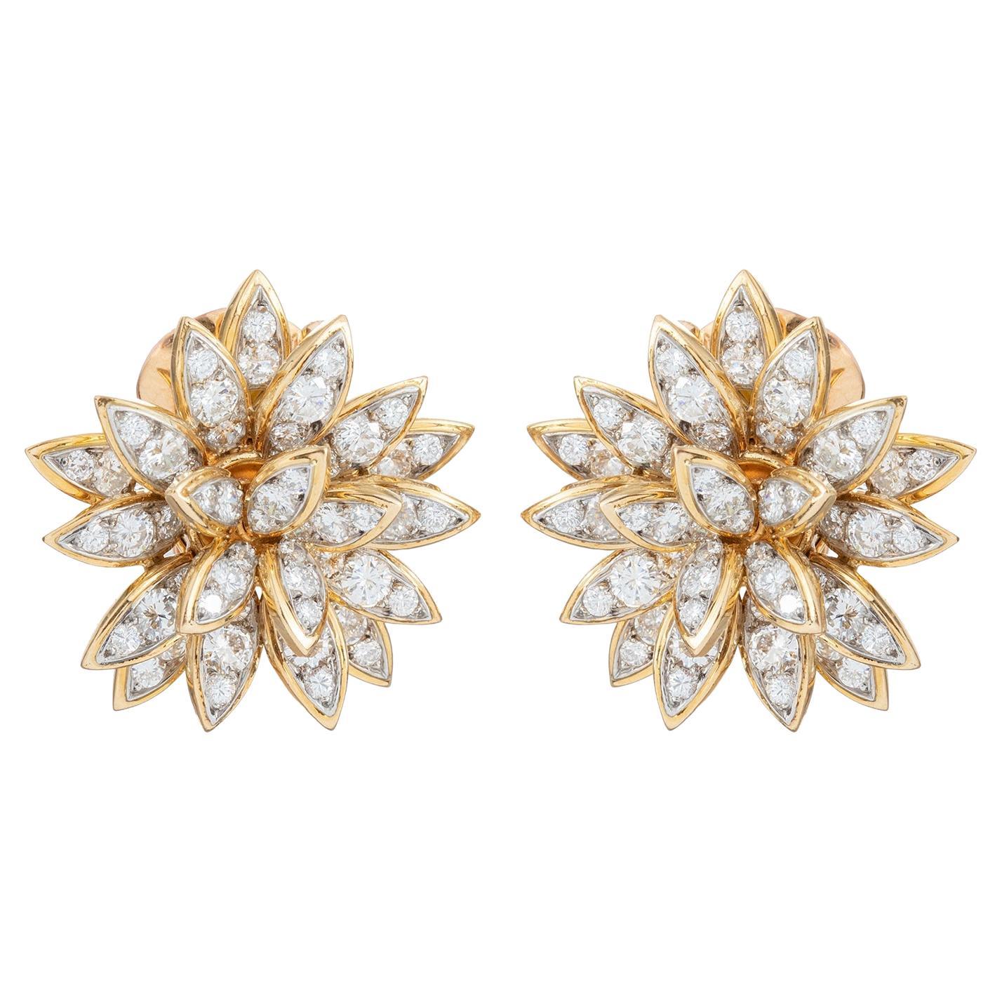 Van Cleef & Arpels Yellow Gold Diamond Lotus Flower Earrings