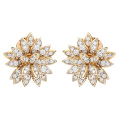 Van Cleef & Arpels Yellow Gold Diamond Lotus Flower Earrings