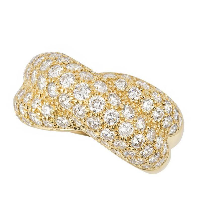 Van Cleef & Arpels Yellow Gold Diamond Set Crossover Ring
