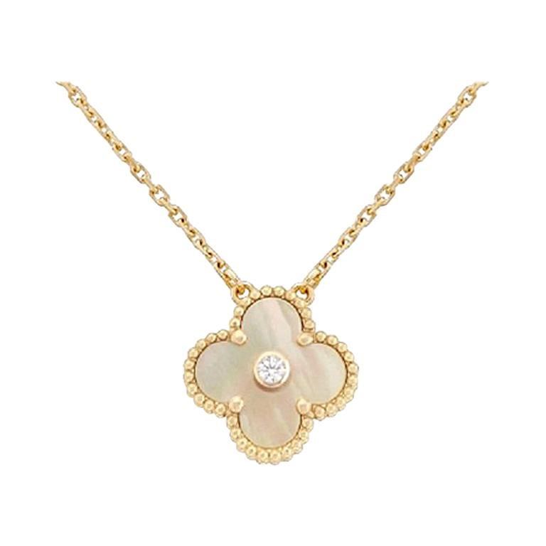 Van Cleef & Arpels 18k Rose Gold Alhambra Diamond Grey Mother of Pearl  Necklace | Fortrove