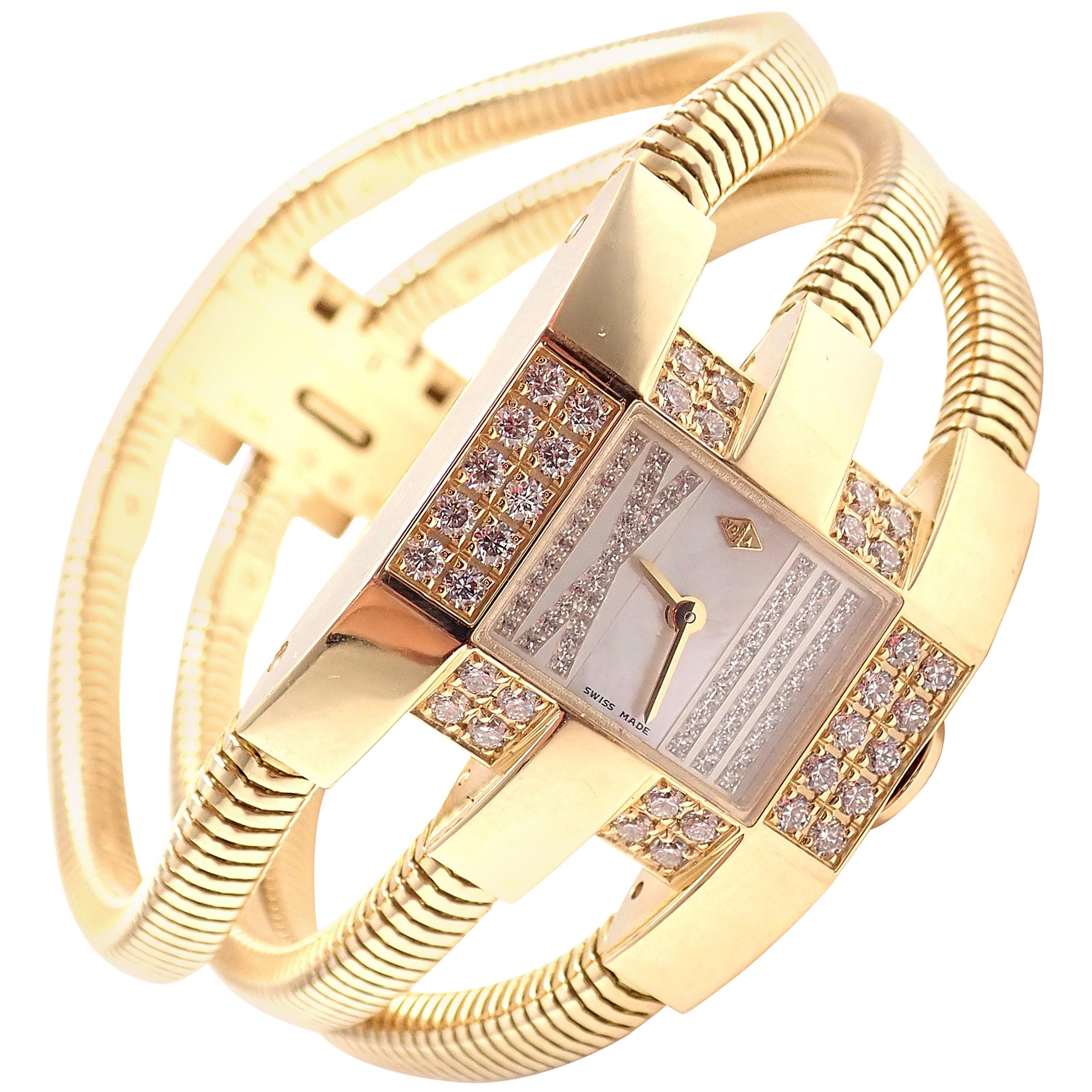 Van Cleef & Arpels Gold Diamond Liane Collection Triple Bracelet Wristwatch